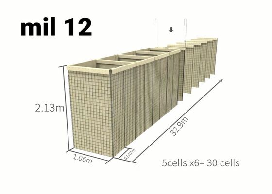 簡易設置のために亜鉛メッキ鋼線メッシュと多孔質設計を採用した軍事用バリケード
