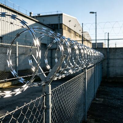 電流を通されたBTO-22有刺鉄線かみそりワイヤーシングルコイルフェンスロール蛇腹刃かみそりワイヤー